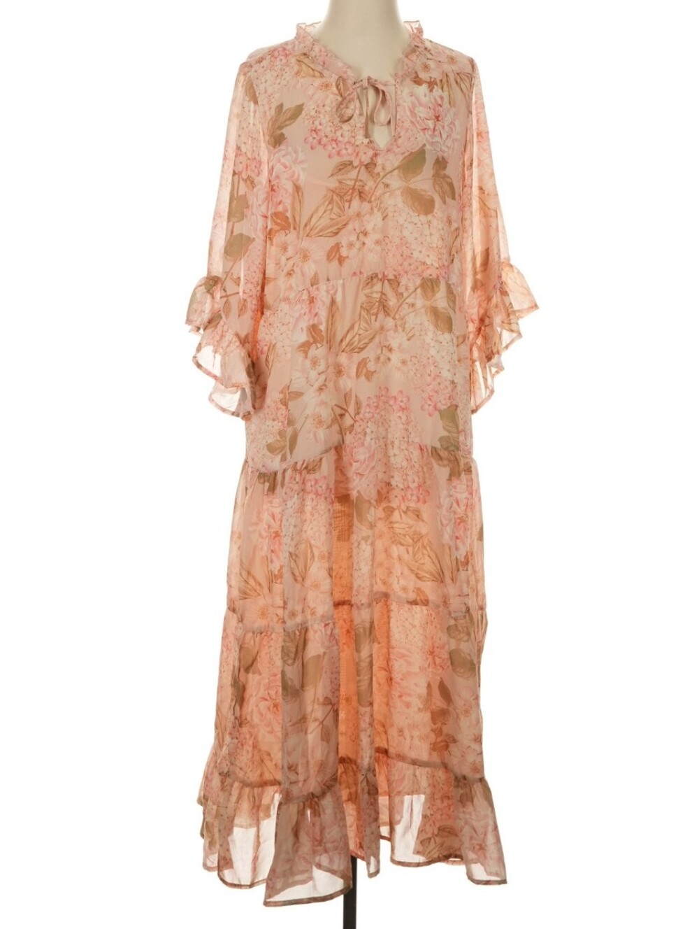NWT Show Me Your Mumu Boho Pink Floral Tiered Ruffle Chiffon Maxi Dress S